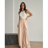 Бежевые широкие штаны на резинке