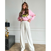 Молочные широкие штаны с боковыми тесемками