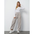 Светло-серые утепленные брюки багги на кулисках