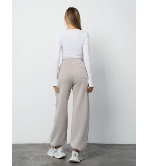 Светло-серые утепленные брюки багги на кулисках