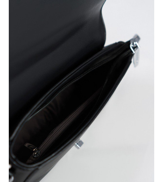 Чорна прямокутна шкіряна сумка через плече