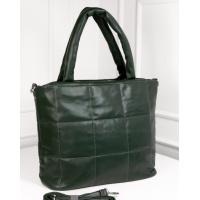 Вместительная дутая сумка из зеленой эко-кожи