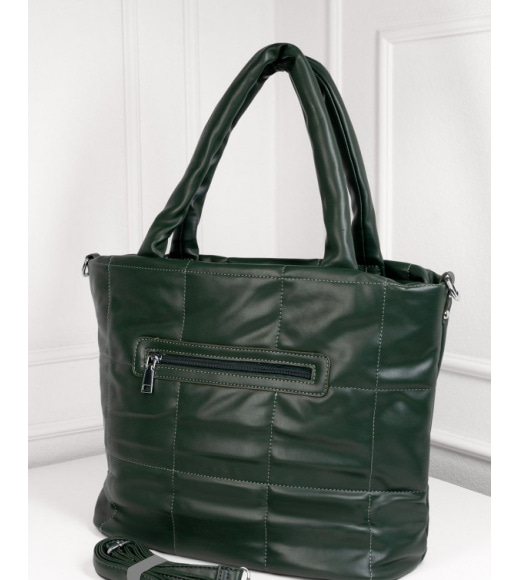 Вместительная дутая сумка из зеленой эко-кожи