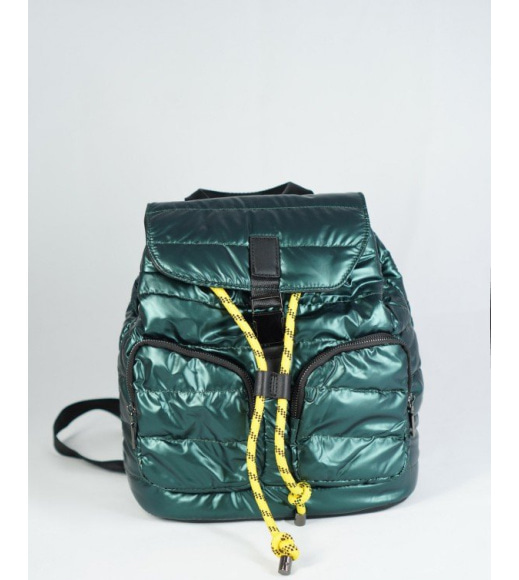 Зеленый болоньевый стеганый рюкзак с карманами