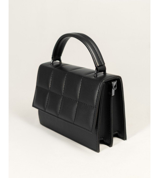 Черная каркасная стеганая сумка-чемоданчик