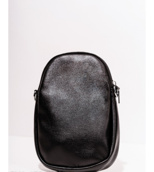 Маленькая черная овальная сумка из эко-кожи