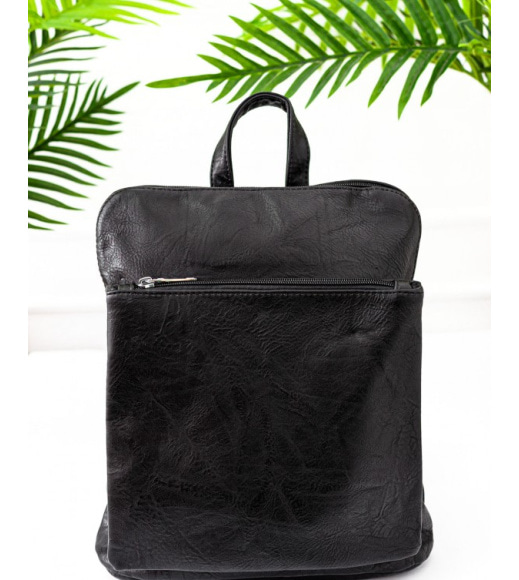 Чорний прямокутний рюкзак із еко-шкіри