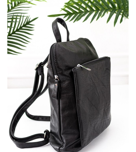 Черный прямоугольный рюкзак из эко-кожи