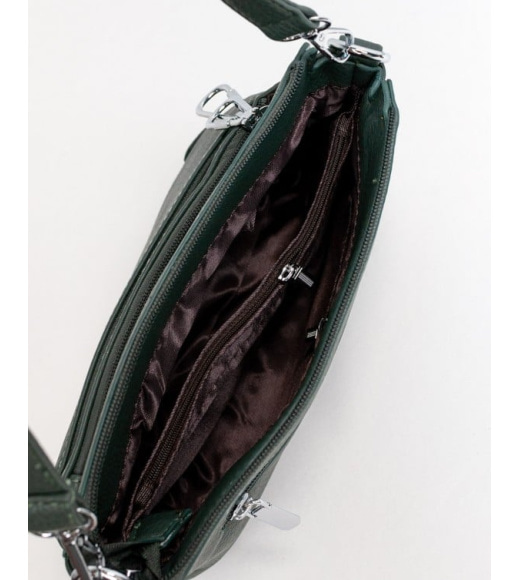 Зелена шкіряна сумка на три відділення