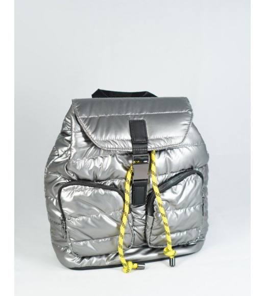 Серебряный болоньевый стеганый рюкзак с карманами