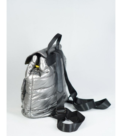 Серебряный болоньевый стеганый рюкзак с карманами