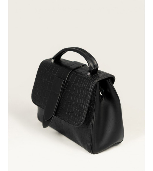 Чорна сумка-валізка з тисненої еко-шкіри