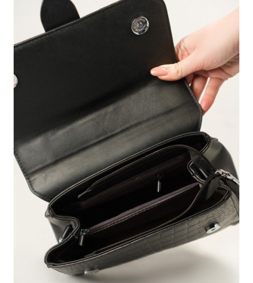 Чорна сумка-валізка з тисненої еко-шкіри