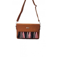 Коричневая женская сумочка-клатч с цветными кистями