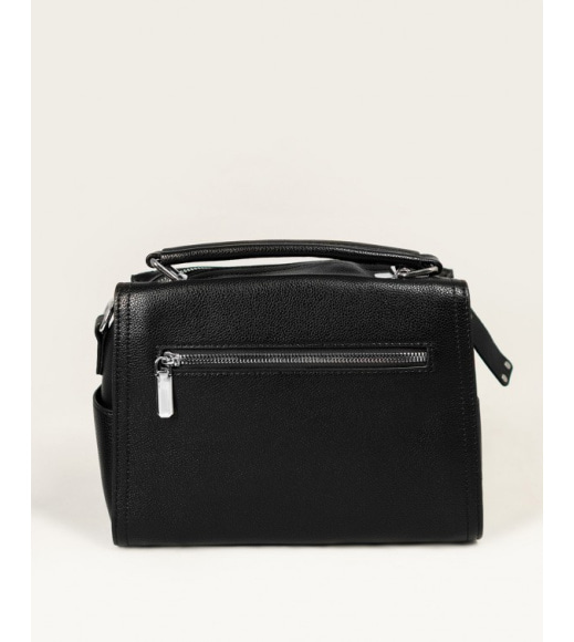 Прямоугольная черная сумка-чемоданчик из эко-кожи
