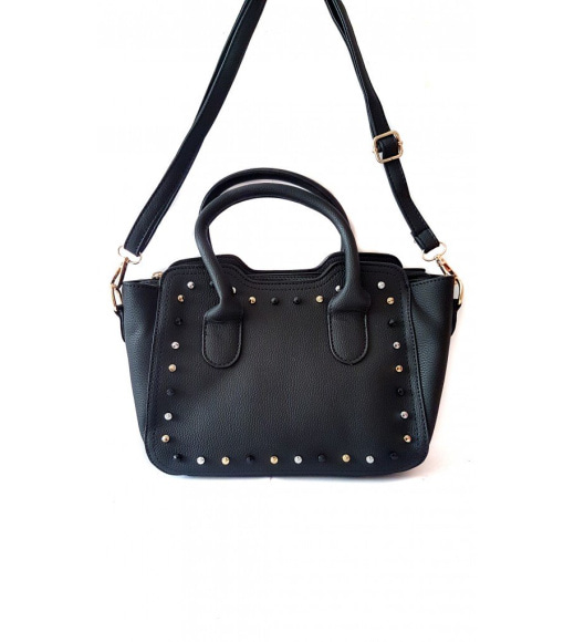 Чорна жіноча сумочка з золотистими і чорними металевими шипами
