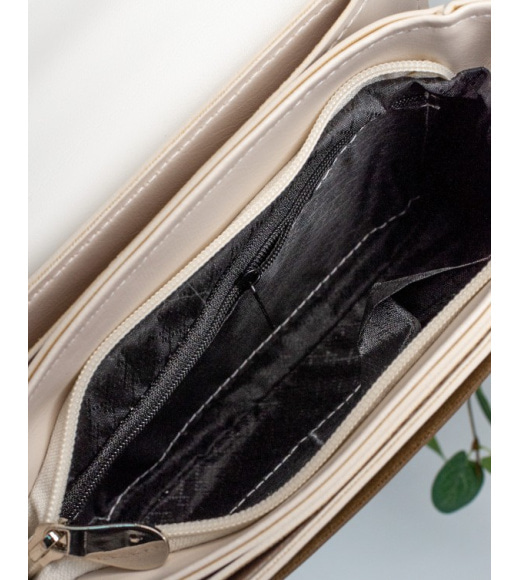 Бежево-коричневая сумка-чемоданчик с вставками