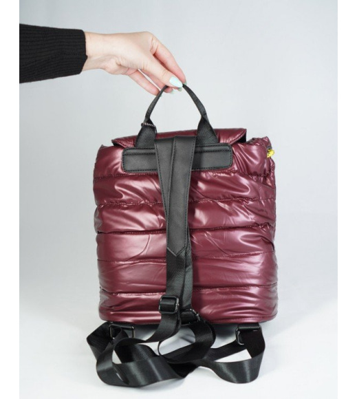 Фіолетовий болоньєвий стьобаний рюкзак з кишенями