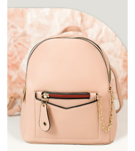 Розовый кожаный рюкзак со съемным кошельком