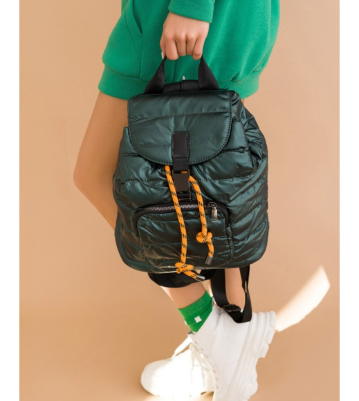 Зелений болоньєвий стьобаний рюкзак