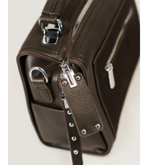 Прямоугольная коричневая сумка-чемоданчик из эко-кожи