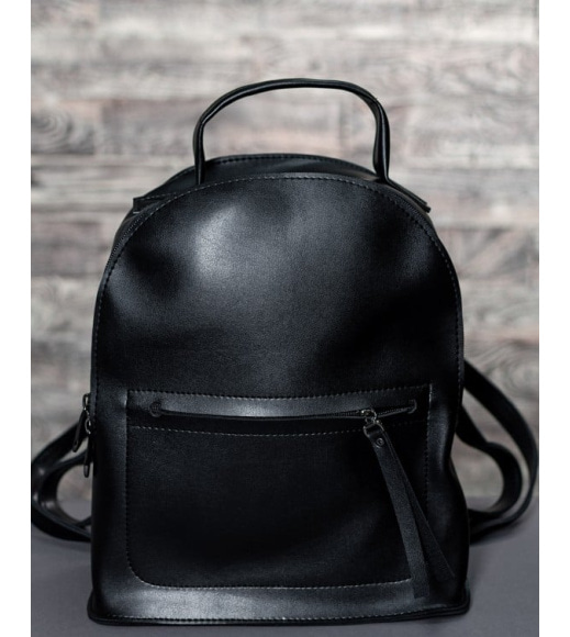 Черный кожаный рюкзак с ручкой