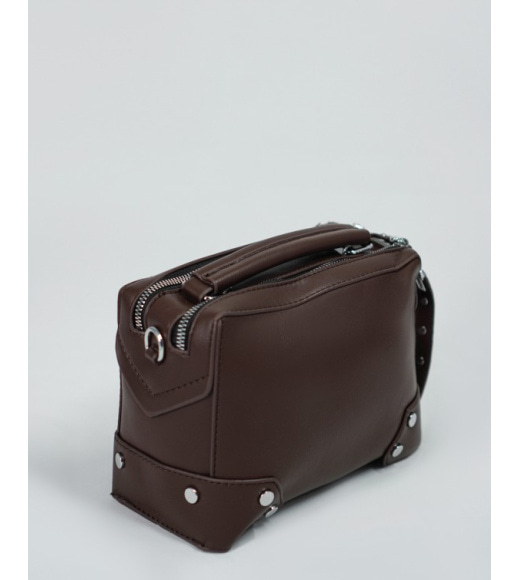 Маленькая коричневая сумка-чемоданчик с двумя отделениями