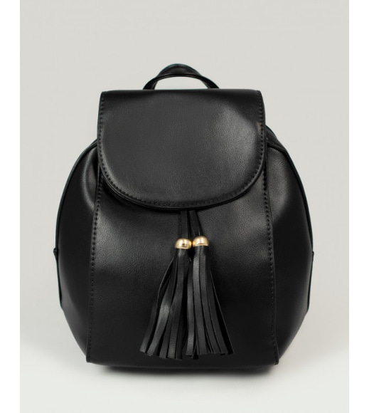 Чорний маленький рюкзак з еко-шкіри з пензликами