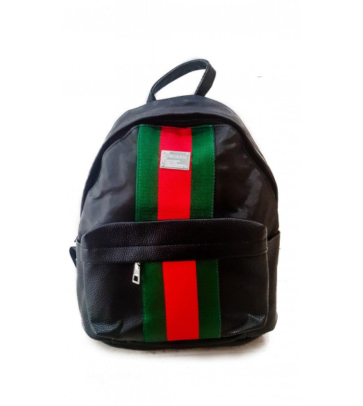 Черный комбинированный рюкзак из кожи и текстиля с цветными полосами впереди