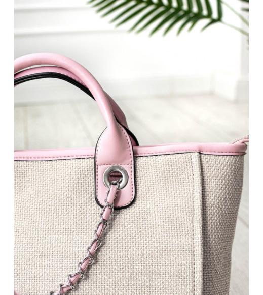 Бежево-розовая текстильная сумка