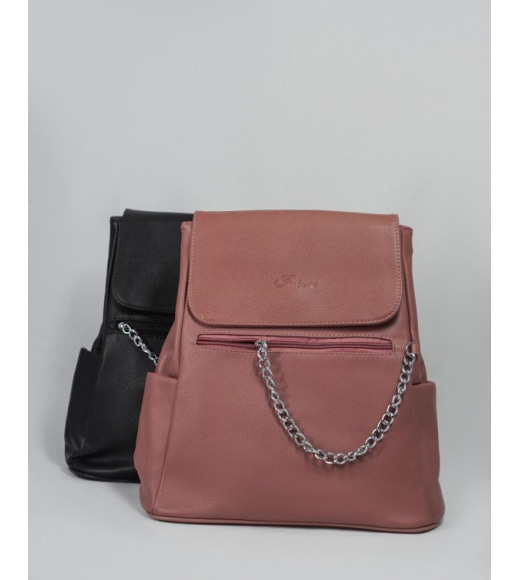 Темно-рожева шкіряна сумка-рюкзак