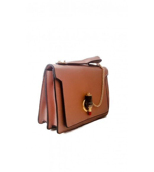 Бежевая сумочка из эко-кожи с оригинальной застежкой-"помадой"