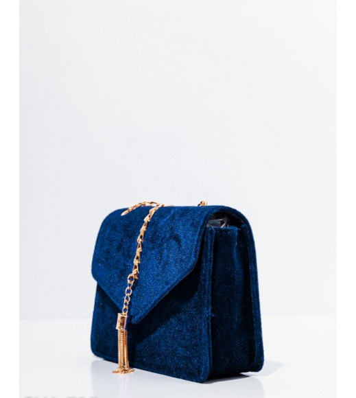 Синяя велюровая сумка с золотистой подвеской