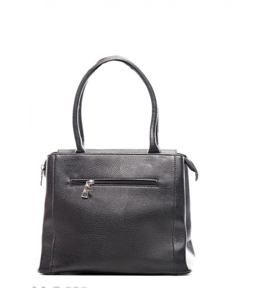 Черная вместительная сумка из фактурной кожи с металлической планкой