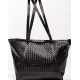 Чорна фактурна сумка-шопер з плетінням