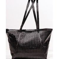 Чорна фактурна сумка-шопер з плетінням
