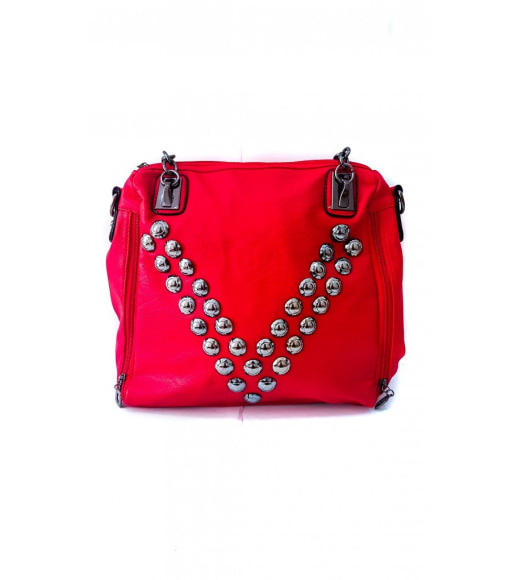 Красная женская сумочка с узором из металлических пуговиц
