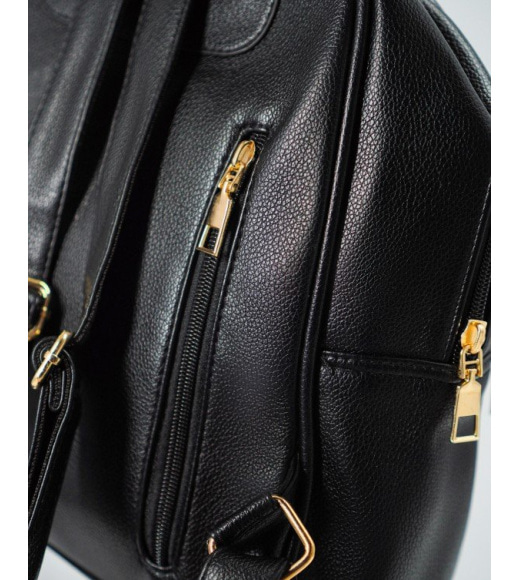 Чорний місткий рюкзак з еко-шкіри