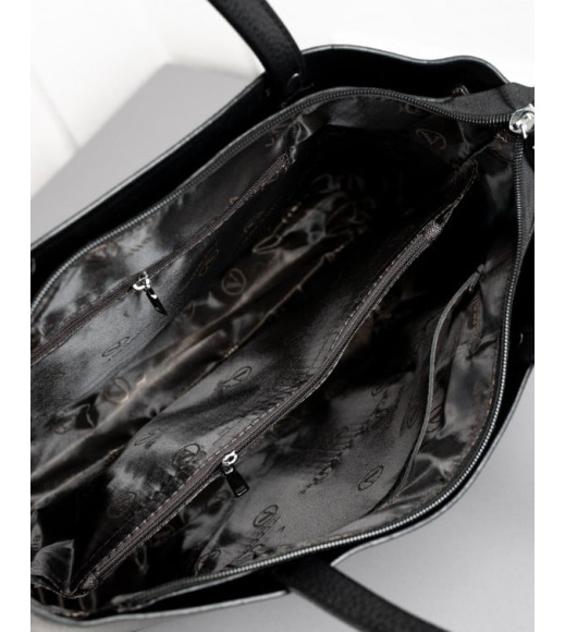 Черная вместительная сумка тоут из эко-кожи