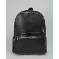Чорний рюкзак з еко-шкіри з кишенями на блискавці