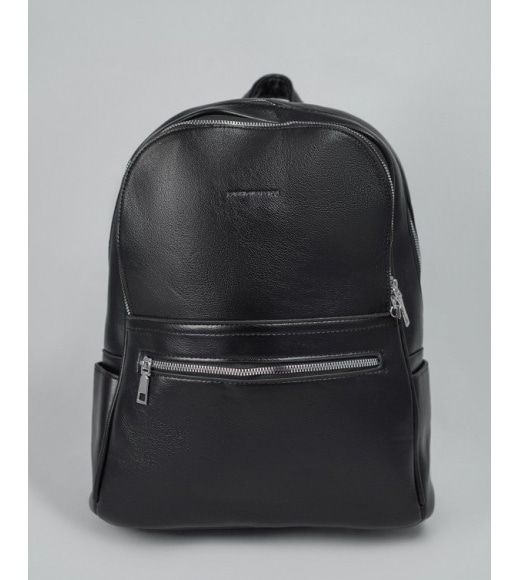 Черный рюкзак из эко-кожи с карманами на молнии