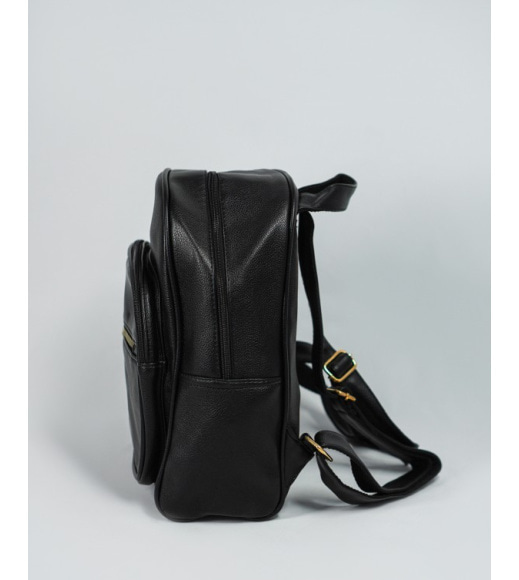 Черный вместительный городской рюкзак из эко-кожи