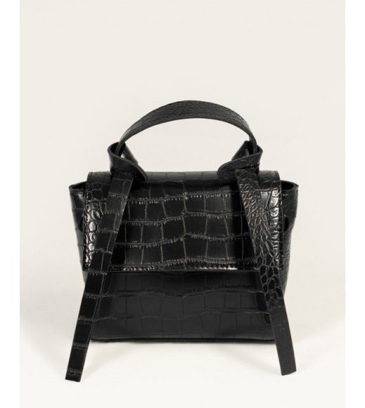 Черная сумка-чемоданчик из фактурной эко-кожи