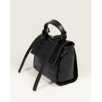 Чорна сумка-валізка з фактурної еко-шкіри