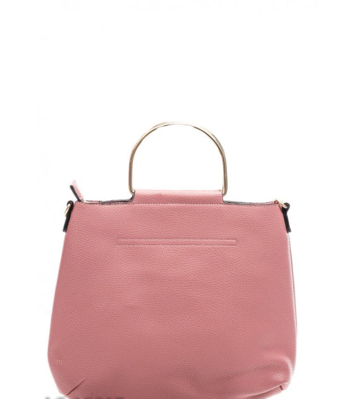 Рожева округла сумочка з нарізаною шкіряного бахромою і металевою ручкою