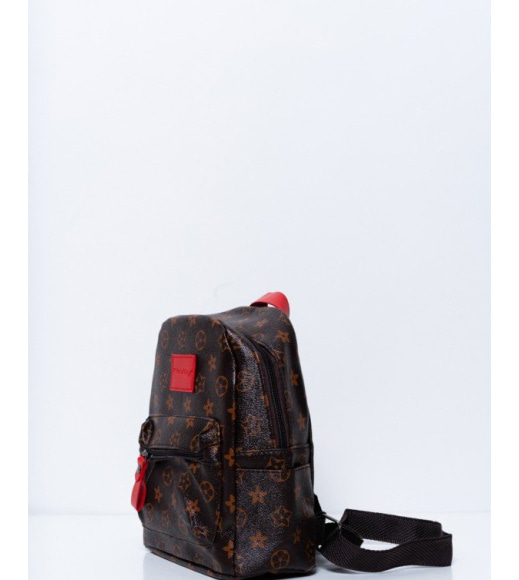 Коричневий рюкзак з принтом і червоними вставками