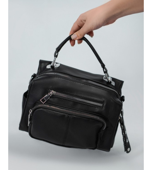 Чорна сумка-валізка з еко-шкіри