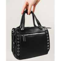 Чорна сумка-валізка з замшевою вставкою