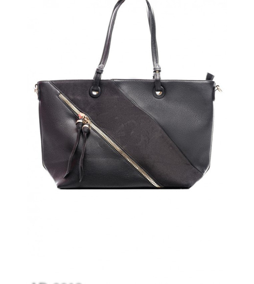 Черная комбинированная сумка из эко-кожи с молниями