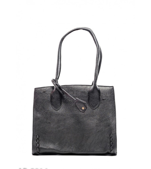 Чорна шкіряна сумка з декоративними стібками